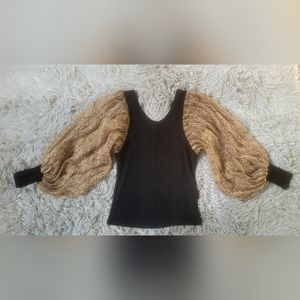 Shirt with sheer snake-print balloon sleeves